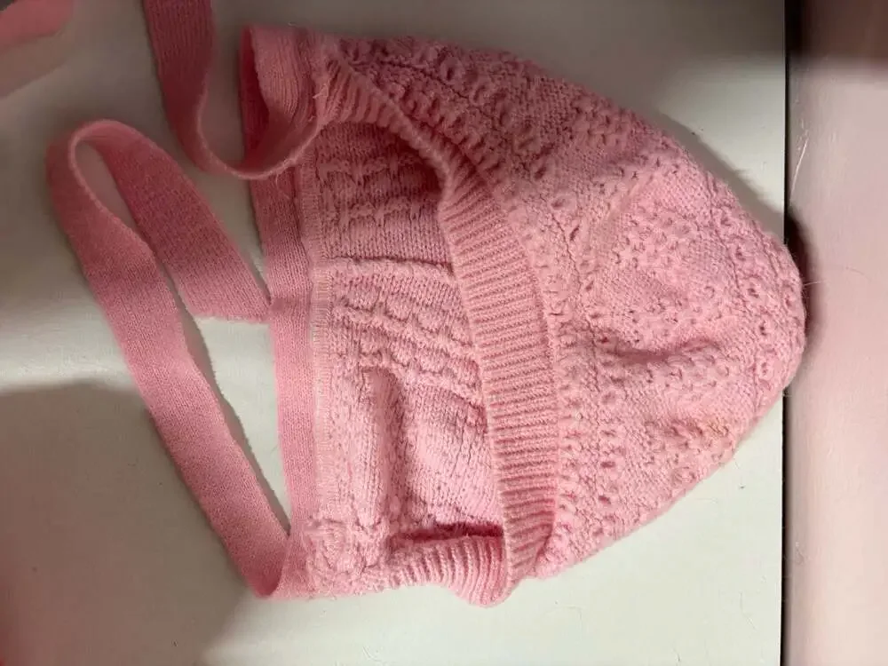 Bella Bliss Baby Pink Pointelle Knit Bonnet with Ties